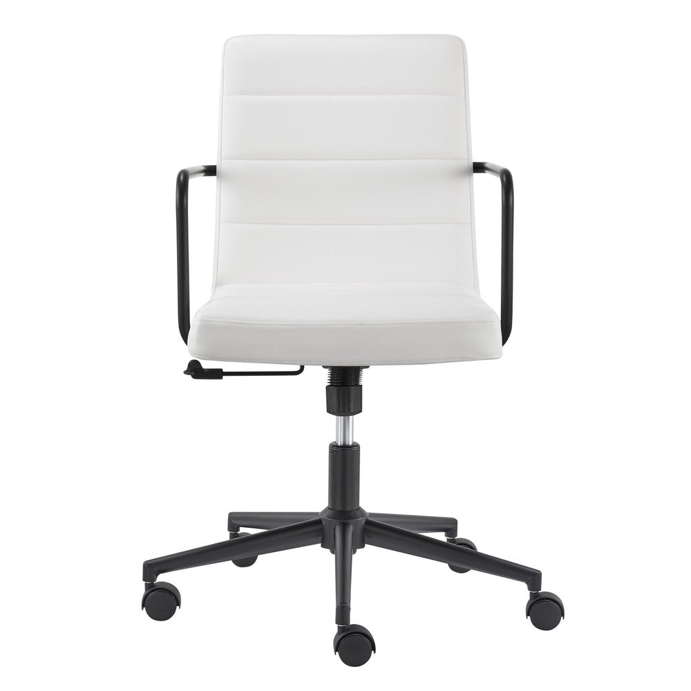White and Black Steel and Faux Leather Adjustable Swivel Rolling Office Chair HomeRoots