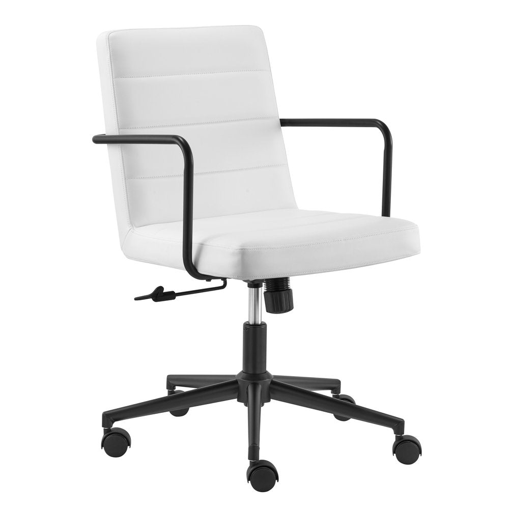 White and Black Steel and Faux Leather Adjustable Swivel Rolling Office Chair HomeRoots