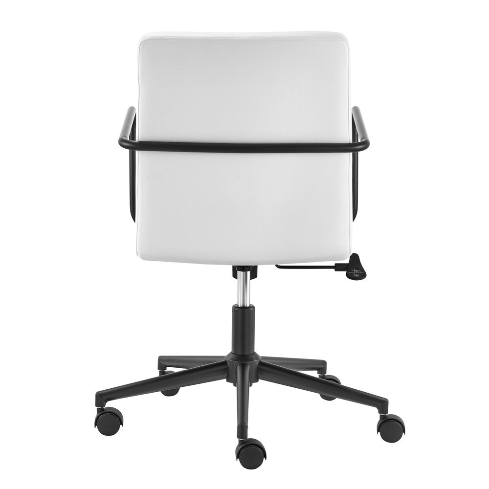 White and Black Steel and Faux Leather Adjustable Swivel Rolling Office Chair HomeRoots