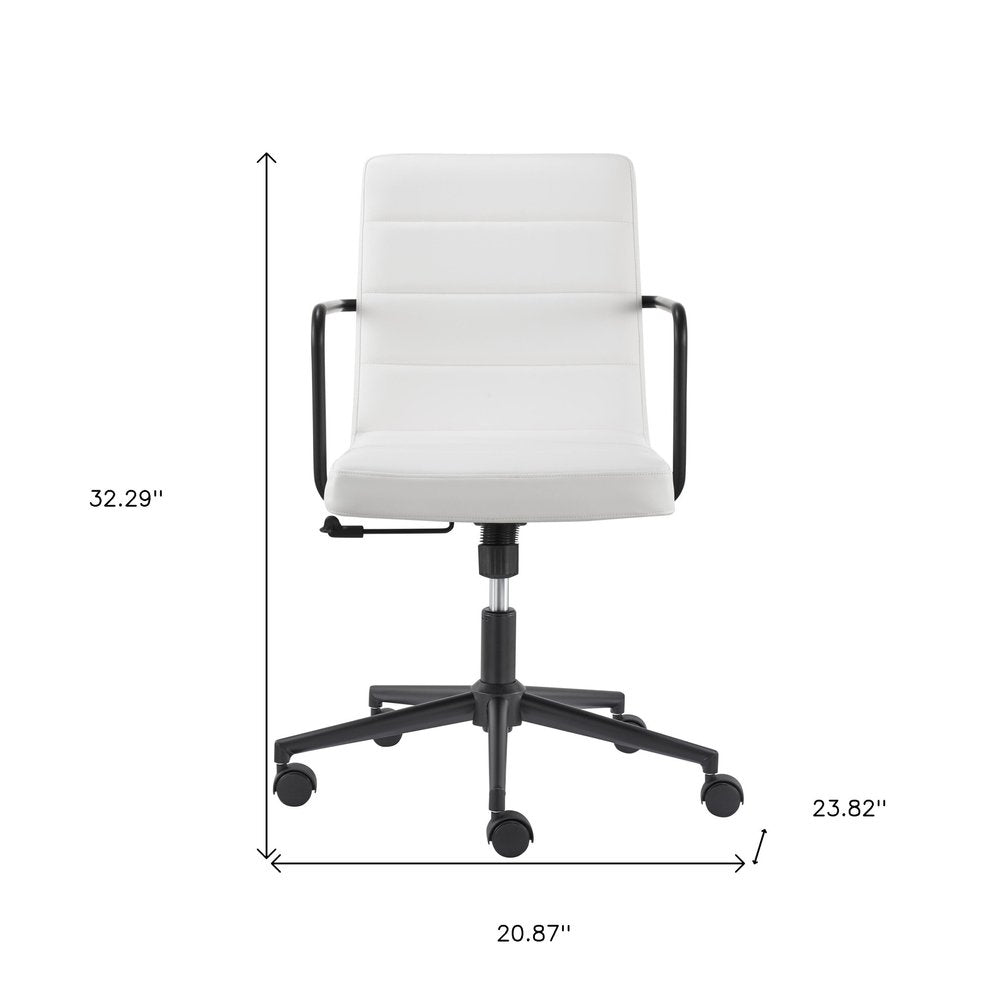 White and Black Steel and Faux Leather Adjustable Swivel Rolling Office Chair HomeRoots