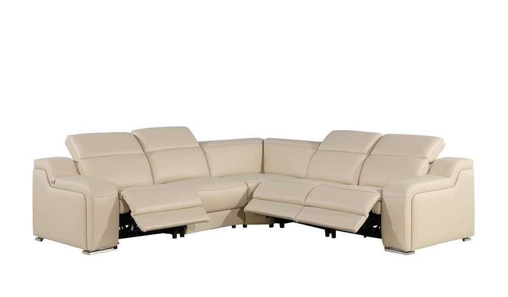 Beige Italian Leather Power Reclining L Shaped Five Piece Corner Sectional HomeRoots
