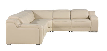 Beige Italian Leather Power Reclining L Shaped Five Piece Corner Sectional HomeRoots
