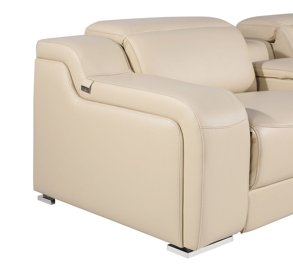 Beige Italian Leather Power Reclining L Shaped Five Piece Corner Sectional HomeRoots