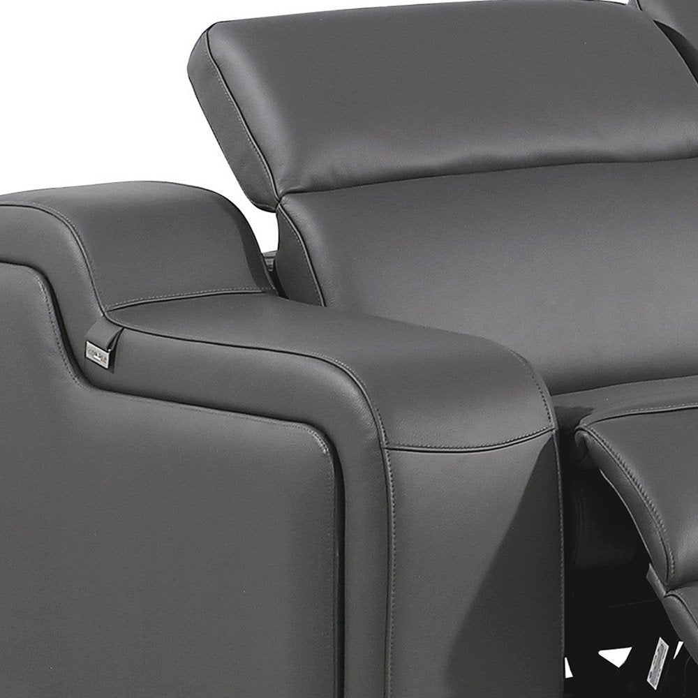 Dark Gray Italian Leather Power Reclining L Shaped Five Piece Corner Sectional HomeRoots