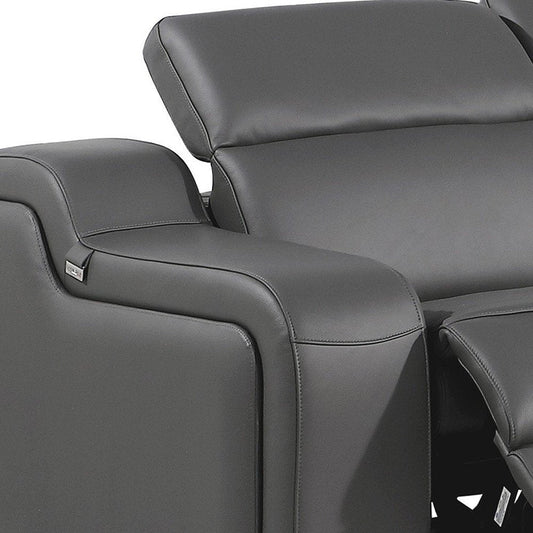 Dark Gray Italian Leather Power Reclining L Shaped Five Piece Corner Sectional HomeRoots