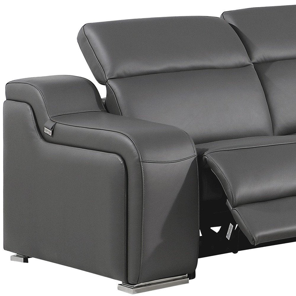 Dark Gray Italian Leather Power Reclining L Shaped Five Piece Corner Sectional HomeRoots