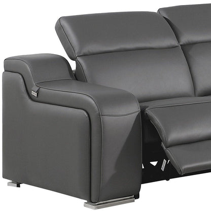 Dark Gray Italian Leather Power Reclining L Shaped Five Piece Corner Sectional HomeRoots