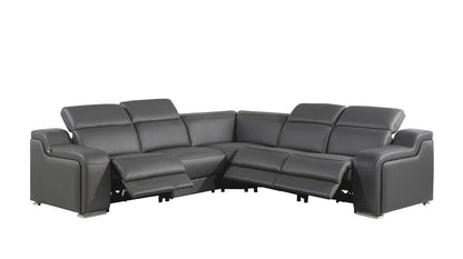 Dark Gray Italian Leather Power Reclining L Shaped Five Piece Corner Sectional HomeRoots