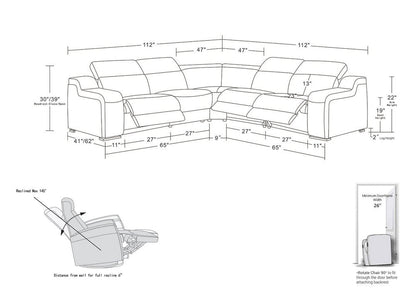 Dark Gray Italian Leather Power Reclining L Shaped Five Piece Corner Sectional HomeRoots