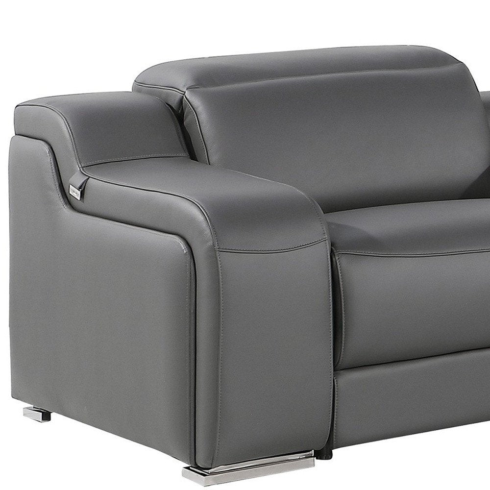 Dark Gray Italian Leather Power Reclining L Shaped Six Piece Corner Sectional With Console HomeRoots