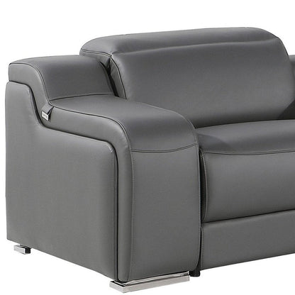 Dark Gray Italian Leather Power Reclining L Shaped Six Piece Corner Sectional With Console HomeRoots