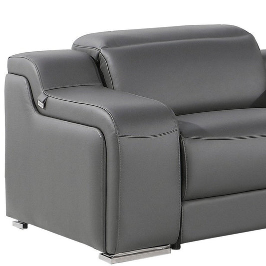 Dark Gray Italian Leather Power Reclining L Shaped Six Piece Corner Sectional With Console HomeRoots