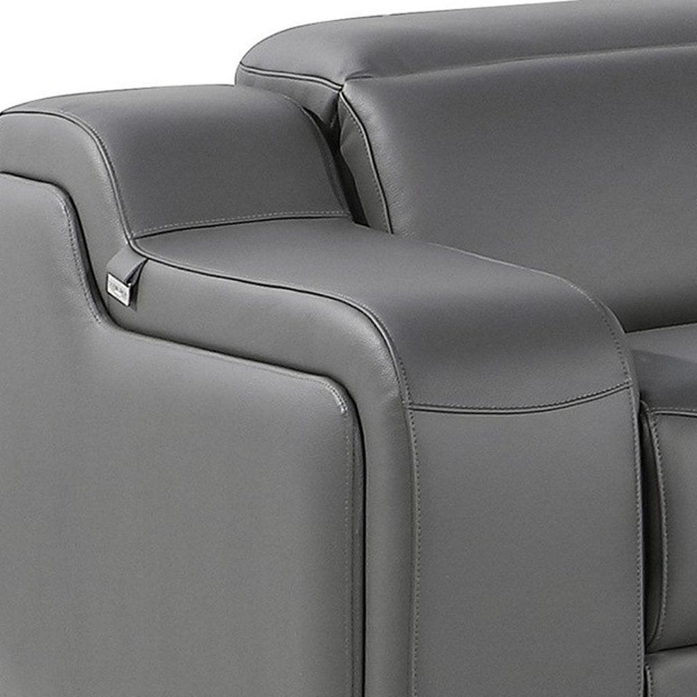 Dark Gray Italian Leather Power Reclining L Shaped Six Piece Corner Sectional With Console HomeRoots