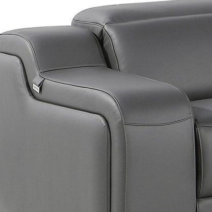 Dark Gray Italian Leather Power Reclining L Shaped Six Piece Corner Sectional With Console HomeRoots