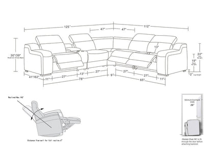 Dark Gray Italian Leather Power Reclining L Shaped Six Piece Corner Sectional With Console HomeRoots