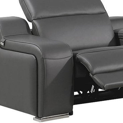Dark Gray Italian Leather Power Reclining L Shaped Seven Piece Corner Sectional With Console HomeRoots