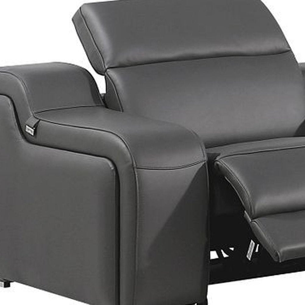Dark Gray Italian Leather Power Reclining L Shaped Seven Piece Corner Sectional With Console HomeRoots