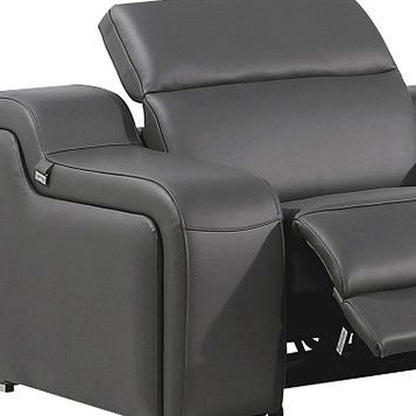 Dark Gray Italian Leather Power Reclining L Shaped Seven Piece Corner Sectional With Console HomeRoots