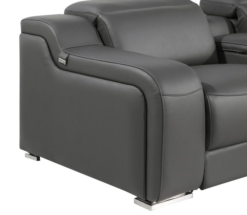 Dark Gray Italian Leather Power Reclining L Shaped Seven Piece Corner Sectional With Console HomeRoots