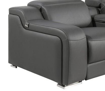 Dark Gray Italian Leather Power Reclining L Shaped Seven Piece Corner Sectional With Console HomeRoots