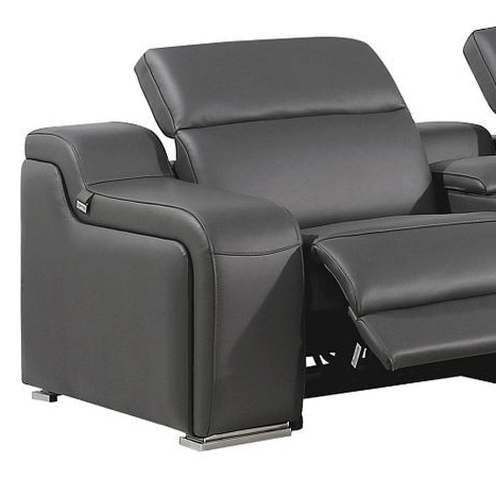 Dark Gray Italian Leather Power Reclining L Shaped Seven Piece Corner Sectional With Console HomeRoots