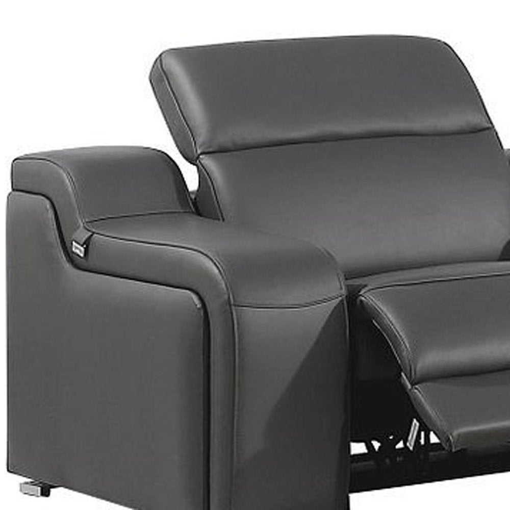 Dark Gray Italian Leather Power Reclining L Shaped Eight Piece Corner Sectional With Console HomeRoots