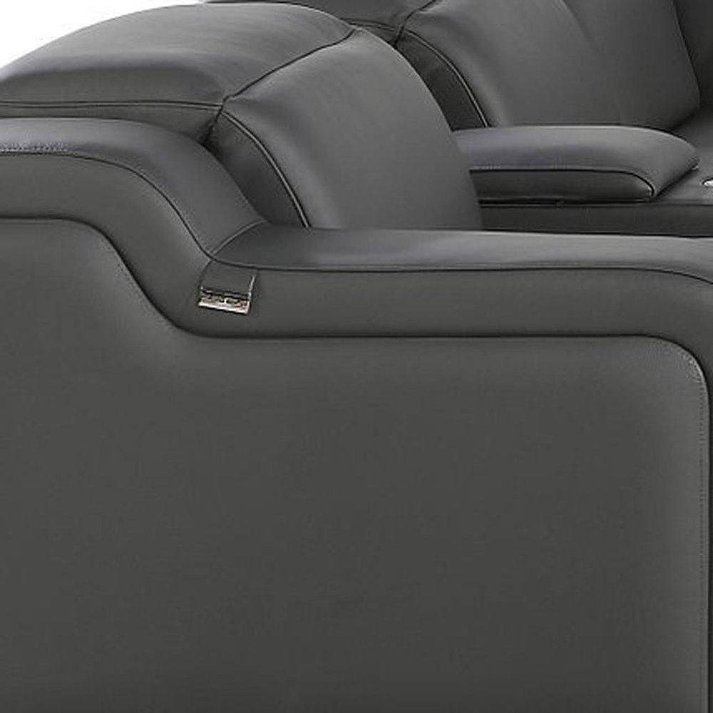 Dark Gray Italian Leather Power Reclining L Shaped Eight Piece Corner Sectional With Console HomeRoots