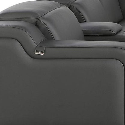 Dark Gray Italian Leather Power Reclining L Shaped Eight Piece Corner Sectional With Console HomeRoots