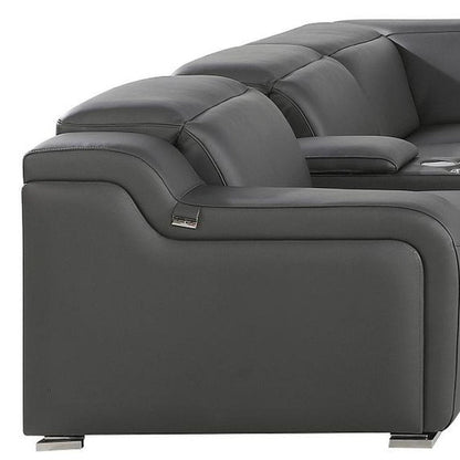 Dark Gray Italian Leather Power Reclining L Shaped Eight Piece Corner Sectional With Console HomeRoots