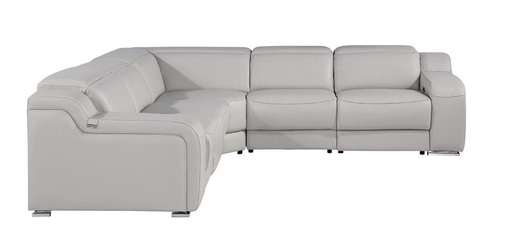 Light Gray Italian Leather Power Reclining L Shaped Five Piece Corner Sectional HomeRoots