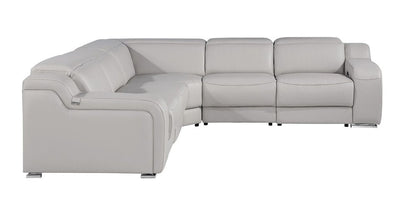 Light Gray Italian Leather Power Reclining L Shaped Five Piece Corner Sectional HomeRoots