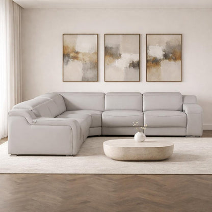 Light Gray Italian Leather Power Reclining L Shaped Five Piece Corner Sectional HomeRoots