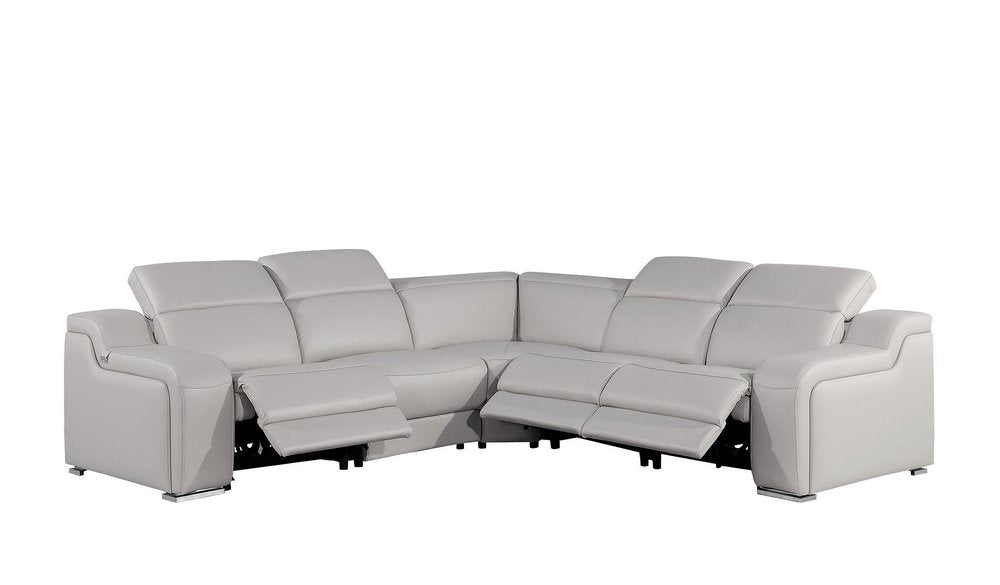 Light Gray Italian Leather Power Reclining L Shaped Five Piece Corner Sectional HomeRoots