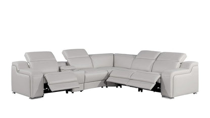 Light Gray Italian Leather Power Reclining L Shaped Six Piece Corner Sectional With Console HomeRoots