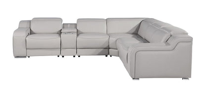 Light Gray Italian Leather Power Reclining L Shaped Six Piece Corner Sectional With Console HomeRoots