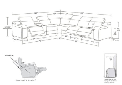 Light Gray Italian Leather Power Reclining Curved Seven Piece Corner Sectional With Console HomeRoots