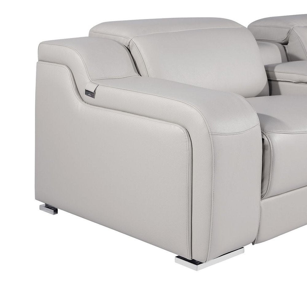 Light Gray Italian Leather Power Reclining L Shaped Seven Piece Corner Sectional With Console HomeRoots