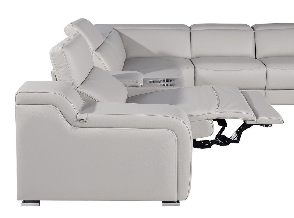 Light Gray Italian Leather Power Reclining L Shaped Eight Piece Corner Sectional With Console HomeRoots