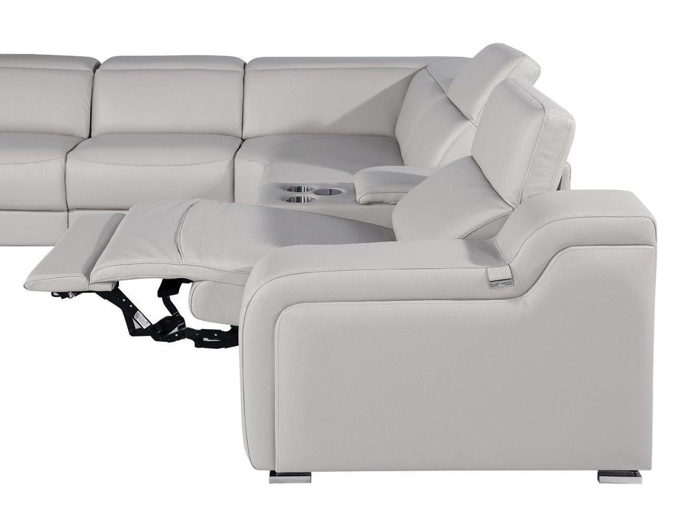 Light Gray Italian Leather Power Reclining L Shaped Eight Piece Corner Sectional With Console HomeRoots
