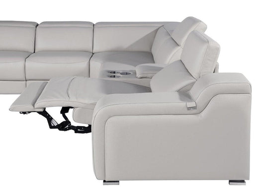 Light Gray Italian Leather Power Reclining L Shaped Eight Piece Corner Sectional With Console HomeRoots