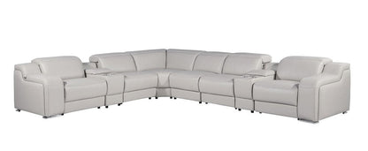 Light Gray Italian Leather Power Reclining L Shaped Eight Piece Corner Sectional With Console HomeRoots