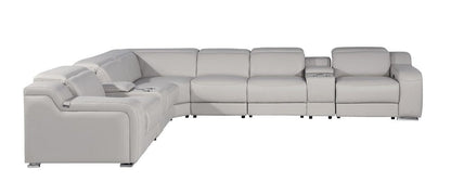 Light Gray Italian Leather Power Reclining L Shaped Eight Piece Corner Sectional With Console HomeRoots