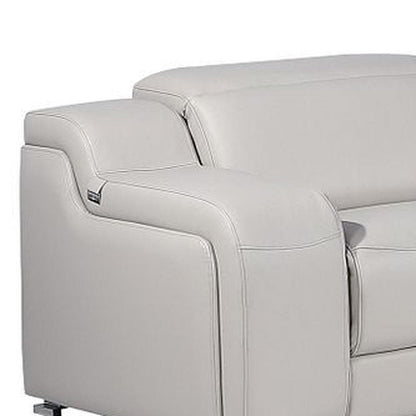 Light Gray Italian Leather Power Reclining L Shaped Eight Piece Corner Sectional With Console HomeRoots