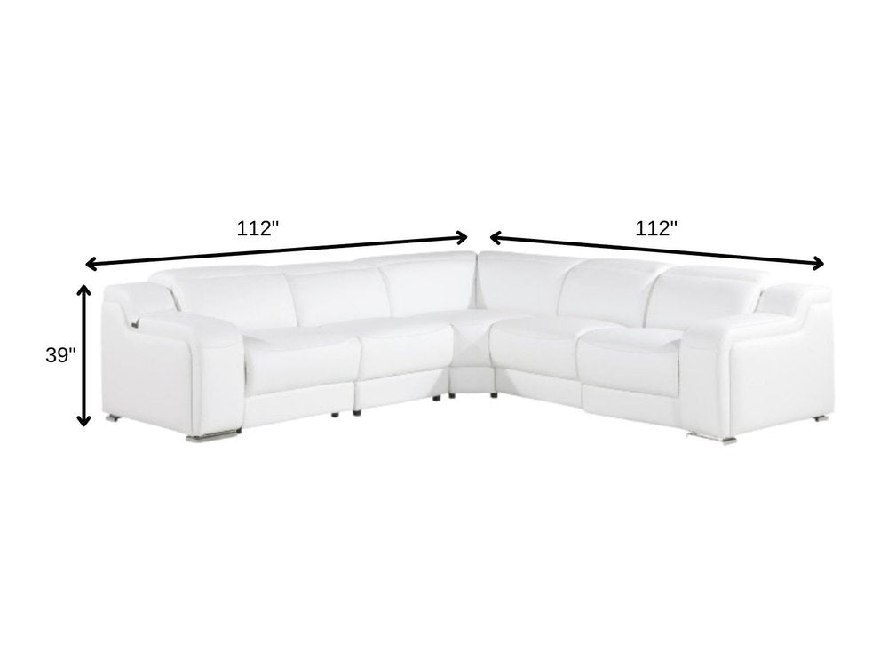 White Italian Leather Power Reclining L Shaped Five Piece Corner Sectional HomeRoots