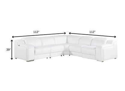 White Italian Leather Power Reclining L Shaped Five Piece Corner Sectional HomeRoots