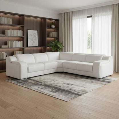 White Italian Leather Power Reclining L Shaped Five Piece Corner Sectional HomeRoots