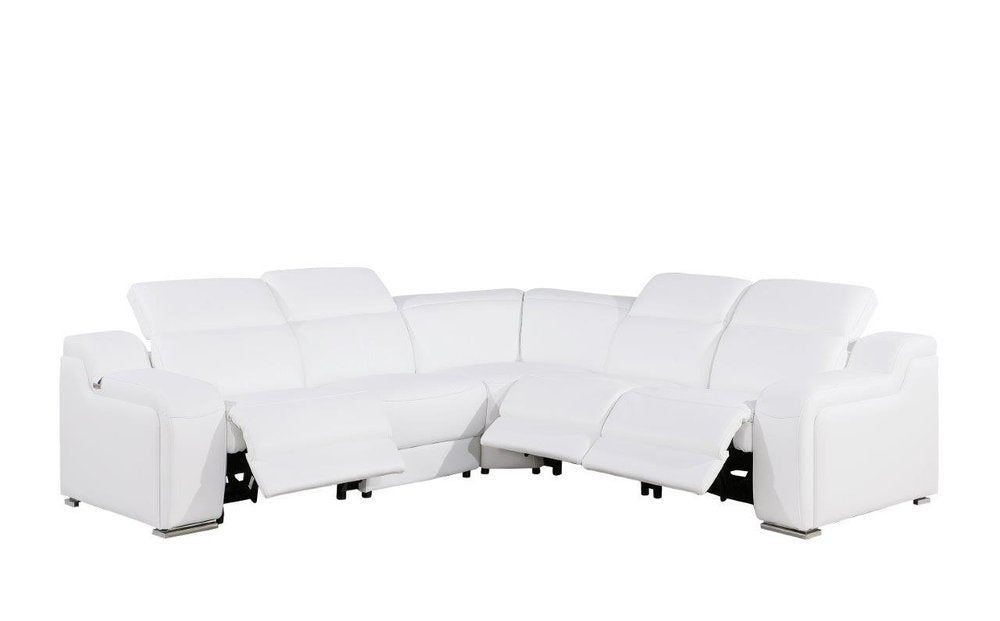 White Italian Leather Power Reclining L Shaped Five Piece Corner Sectional HomeRoots