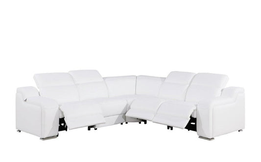 White Italian Leather Power Reclining L Shaped Five Piece Corner Sectional HomeRoots