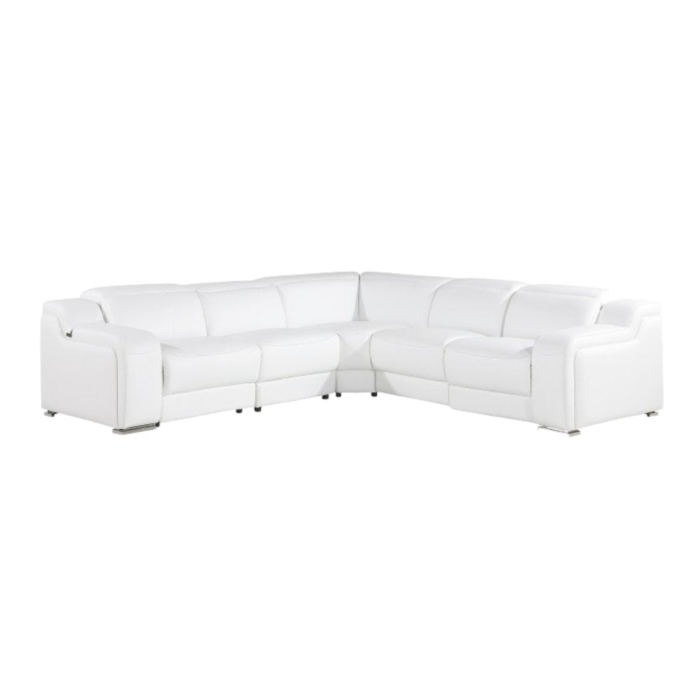 White Italian Leather Power Reclining L Shaped Five Piece Corner Sectional HomeRoots
