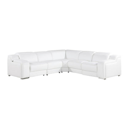White Italian Leather Power Reclining L Shaped Five Piece Corner Sectional HomeRoots